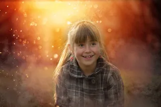 儿童，女孩，金发，日落，照明