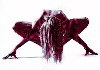 舞者,绳子,毛线,头发,花卉,黑色和红色条纹的裸体女人