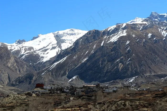 村，雪帽，山，岩，景区，户外