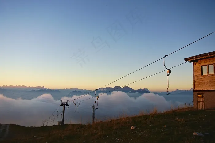 天空,索道缆车,电线杆,山峦,杆塔,山雾滑雪缆车滑雪适合