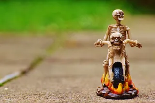 骑自行车的人，骨架，令人毛骨悚然，奇怪，装饰，吓人，骨