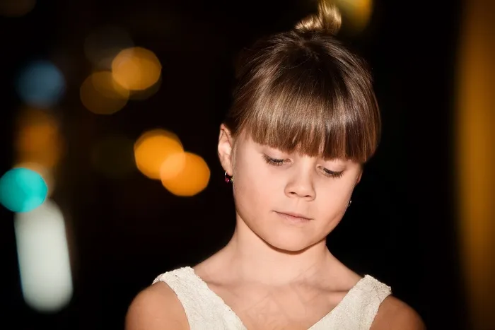 儿童，女孩，脸，视图，肖像，散景，黑暗