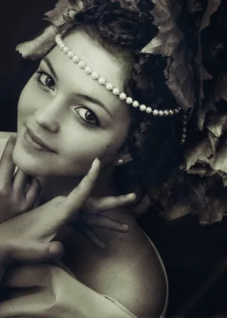 秋，叶子，橙色，红色，脸，头，皮肤，女性