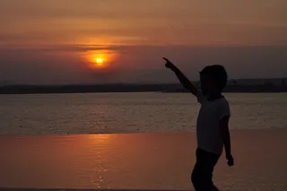 晚上，果阿，暮光之城，夕阳，孩子，剪影