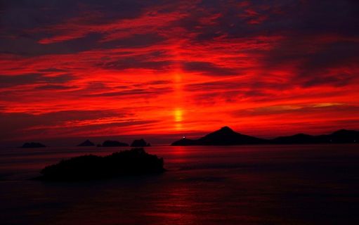 进步，骆驼乔，Shibang退潮，日落，红色