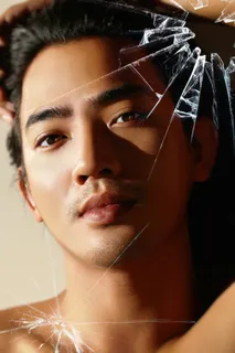 破碎，玻璃，水，人，图像，男性，小伙子