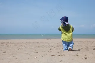 海滩，儿童，海景，播放，游泳，夏季