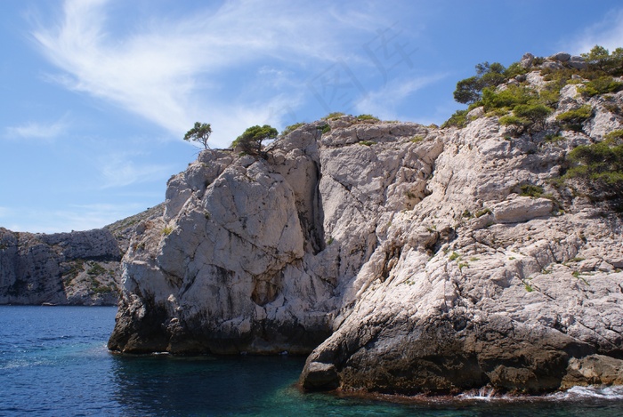 马赛，海，溪，地中海，溪，树