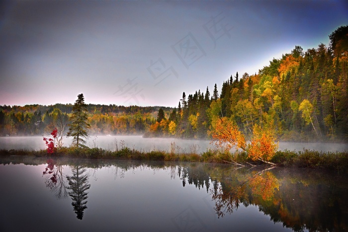 秋季景观，湖，自然，水，颜色，树木