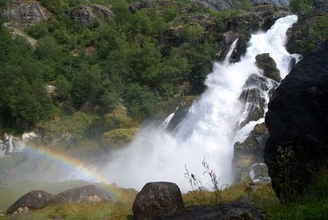 瀑布，彩虹，自然，江，水，挪威