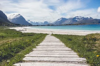 人行道，木板路，海滩，沙，湾，湾，水，湖泊