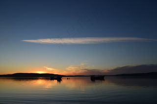 日落，海，天空，水，反射，景观