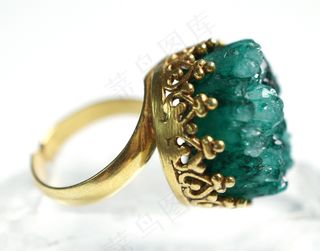 Drusy，Druzy，Green，Gold，Golden，石英，Ring，Stone