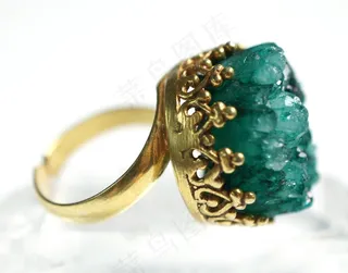 Drusy，Druzy，Green，Gold，Golden，石英，Ring，Stone