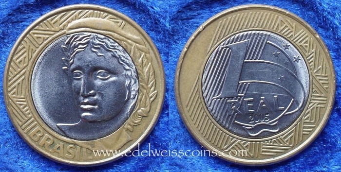 钱币,硬币,纪念币,外币,古币,巴西1真实2005