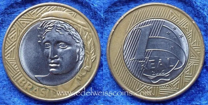 钱币,硬币,纪念币,外币,古币,巴西1真实2005