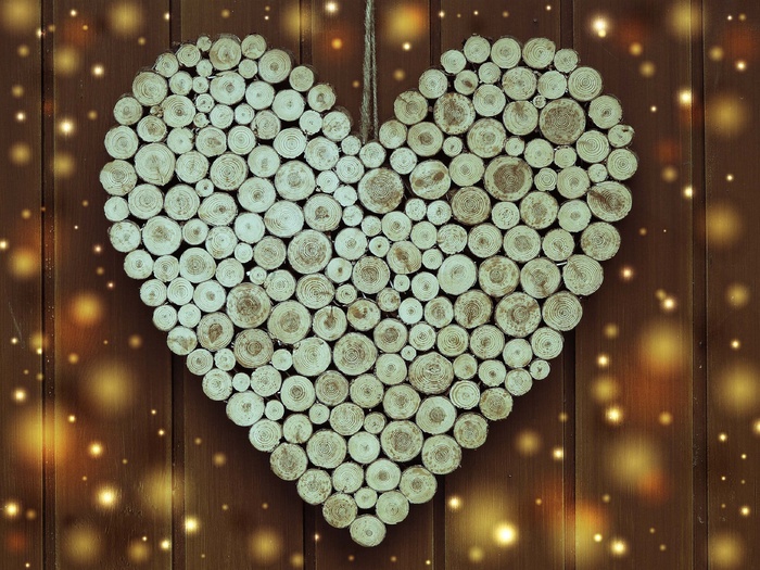 心，木材，木材切片，幻想，贺卡，爱情