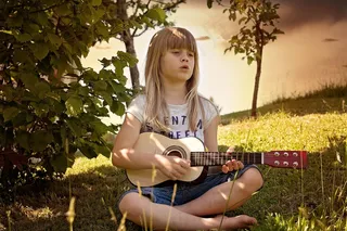 人，人，儿童，女孩，吉他，音乐，性质，出