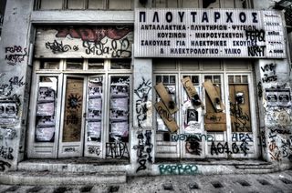 建筑,城市街道,窗,牌楼,报刊亭,涂鸦门关闭希腊