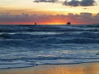 日落，海滩，Abendstimmung，海，海洋