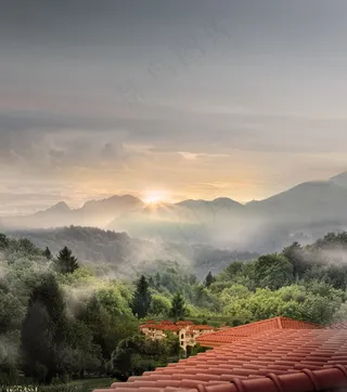 花园，房屋，别墅，景观，日落