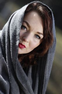 头，光，围巾，女孩，一个，头发，那位女士，肖像