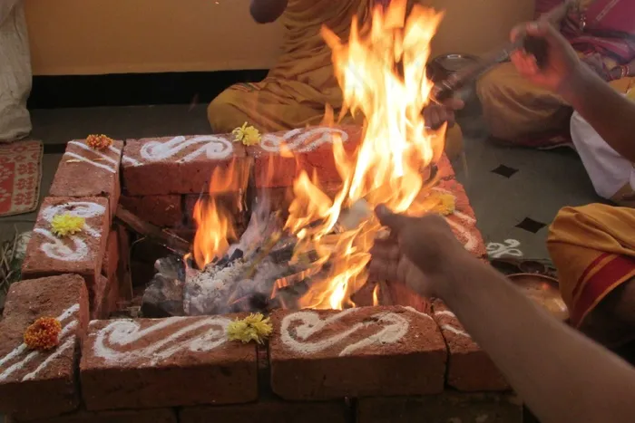 表演仪式，印度达沃，火，发光，橙色