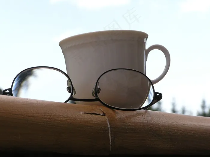 放松，杯，眼镜，杯咖啡