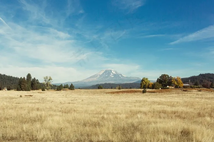 山，火山，意见，遥远，景观，草