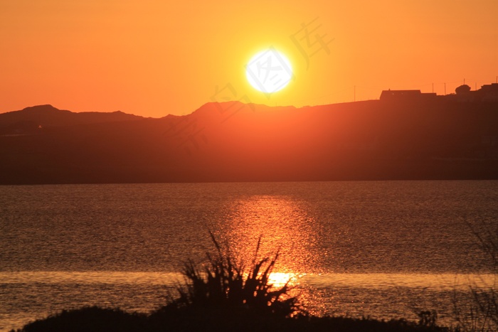 日落，晚上，海湾