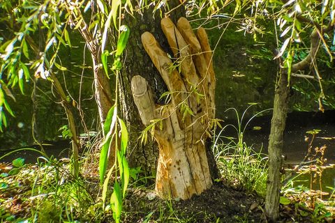 雕像，木头，树