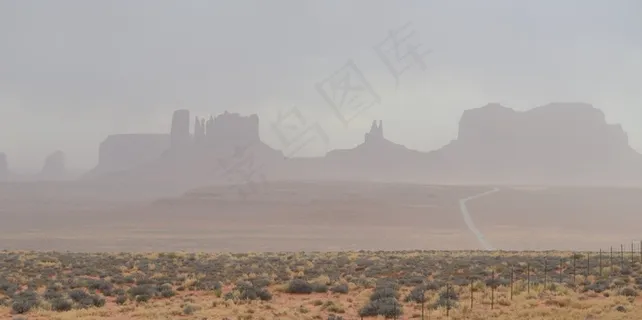 纪念碑谷，风暴，路径，灰尘，沙漠，岩，红色