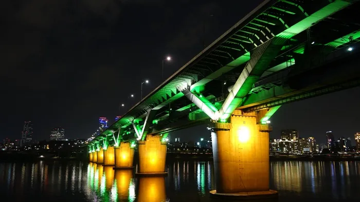 夜景，桥梁，首尔，汉江，照明