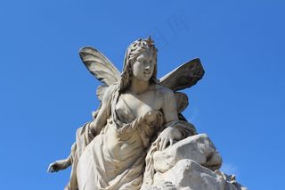 雕塑，雕像，石仙子，石头，仙女，天空