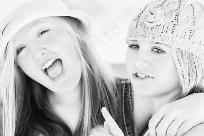 朋友，女孩，快乐，笑，脸，肖像，帽子