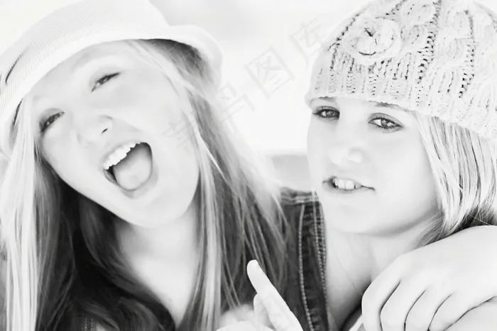 朋友，女孩，快乐，笑，脸，肖像，帽子