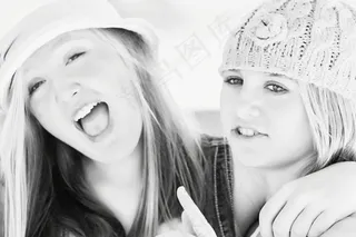 朋友，女孩，快乐，笑，脸，肖像，帽子