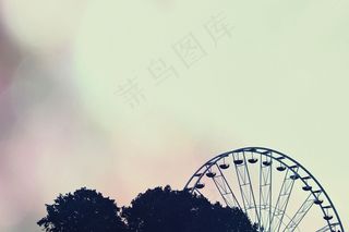 旋转木马，摩天轮，剪影，遥远