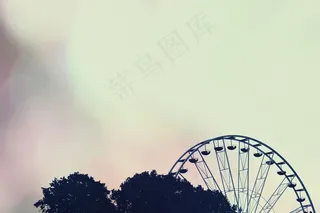 旋转木马，摩天轮，剪影，遥远