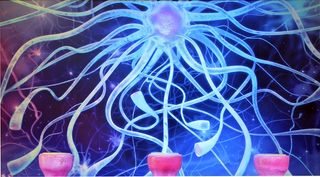 核，蓝色，抽象，艺术品，绘画，艺术