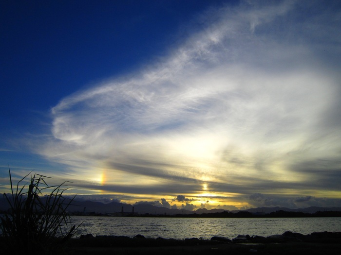 日落，的，太阳，天空，云