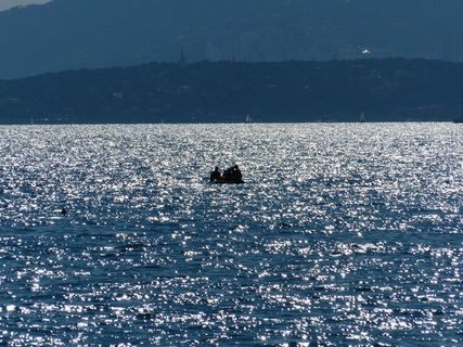 海，水，背光，闪光，筏，桨