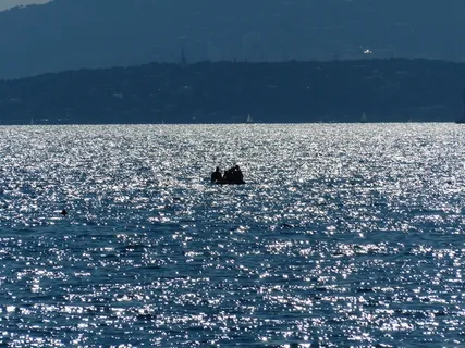 海，水，背光，闪光，筏，桨