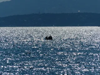 海，水，背光，闪光，筏，桨