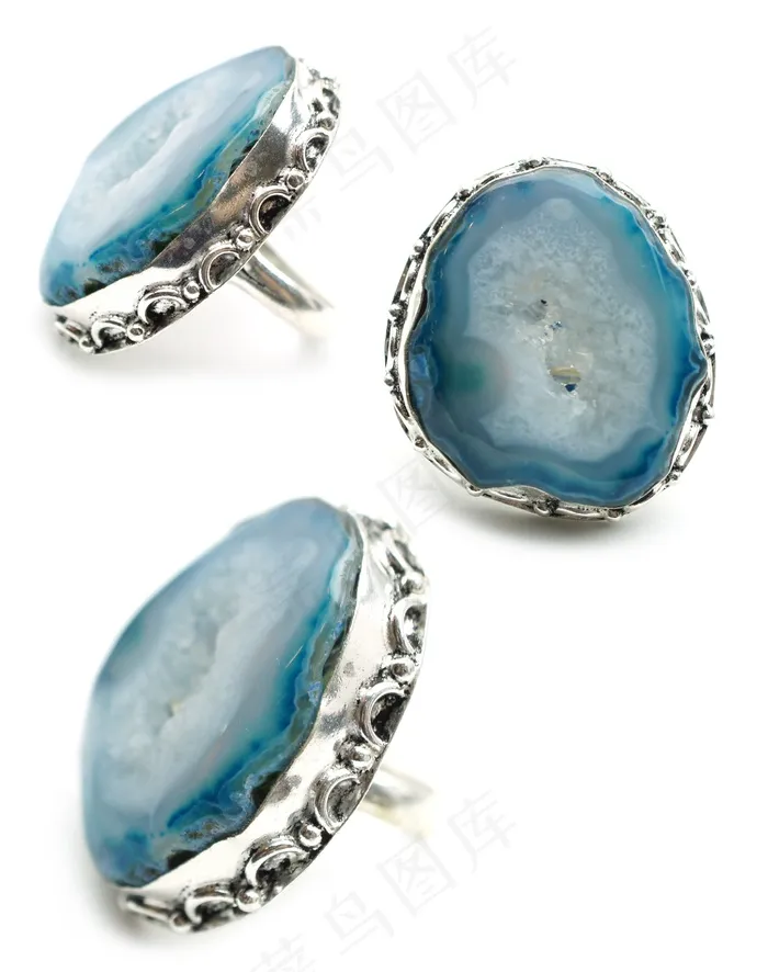 蓝色，Drusy，石头，戒指，显示器，银，纯银
