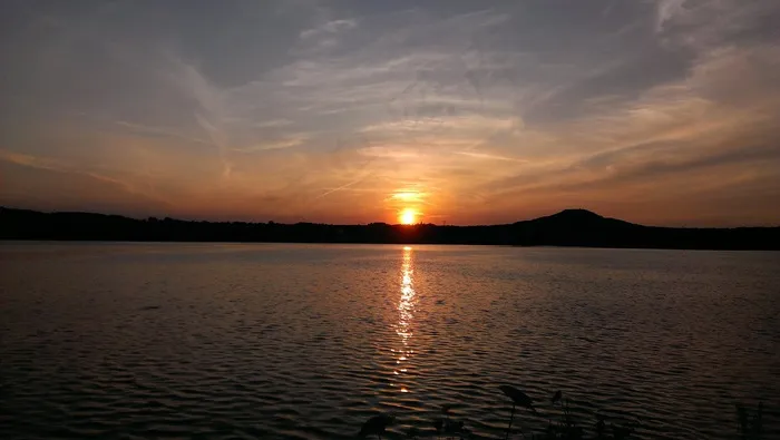 湖，日落，性质，Abendstimmung，浪漫，水