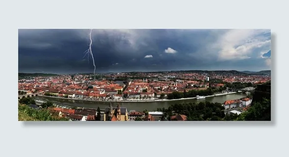 维尔茨堡，全景图像，雷暴，河流，闪光