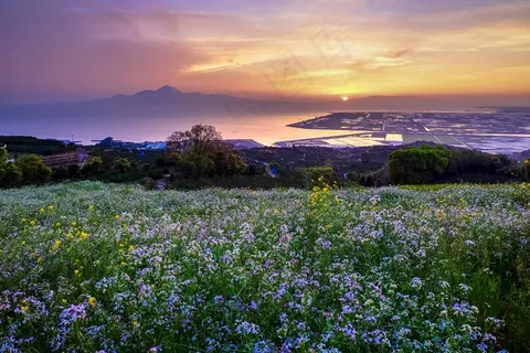 自恋者的山丘，日本，熊本，日落