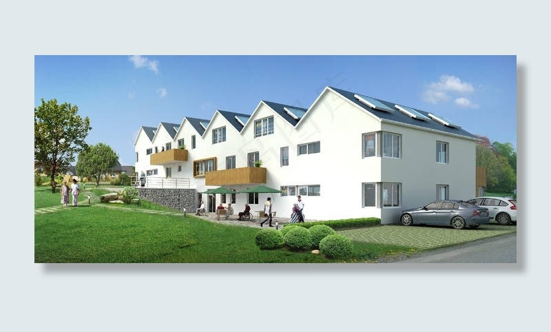 连栋房屋，别墅，渲染，可视化