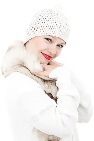 小孩,美女,女孩,卡通动漫人物,毛线帽,毛皮领子和针织帽子的优雅女人的画像